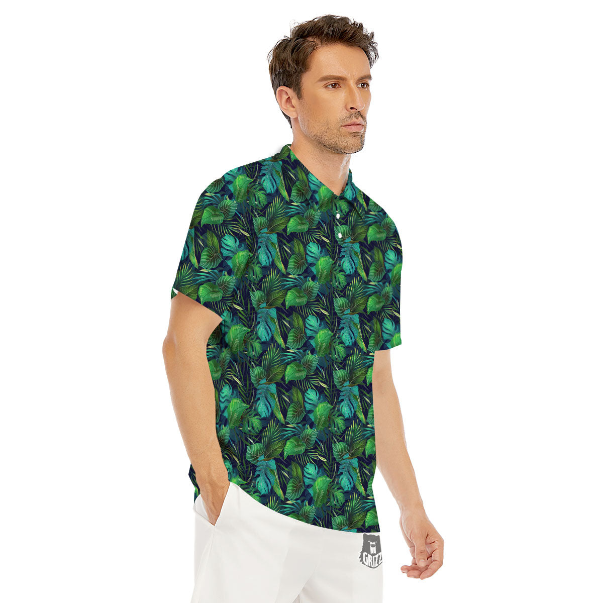 Exotic Leaf Tropical Print Pattern Men's Golf Shirts-grizzshop