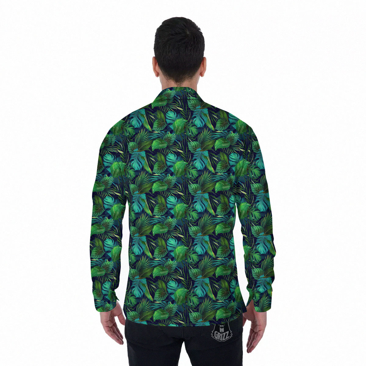 Exotic Leaf Tropical Print Pattern Men's Long Sleeve Shirts-grizzshop