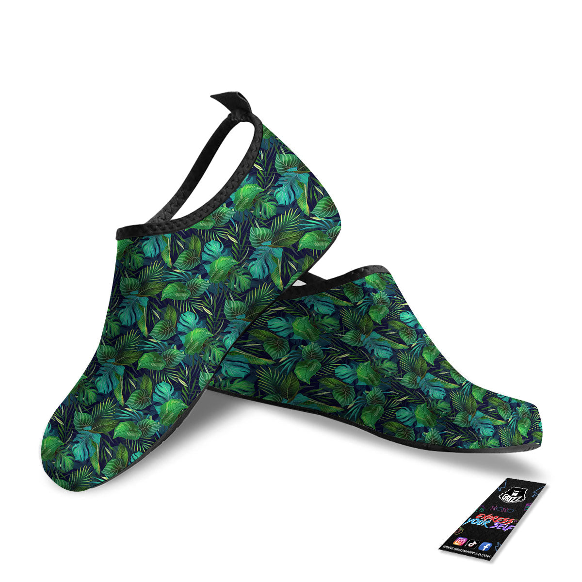 Exotic Leaf Tropical Print Pattern Water Shoes-grizzshop