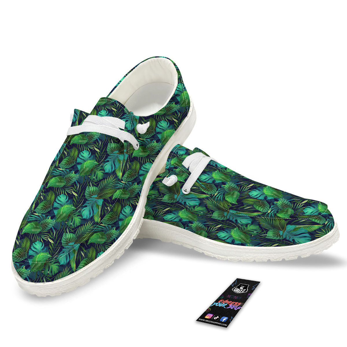 Exotic Leaf Tropical Print Pattern White Loafers-grizzshop