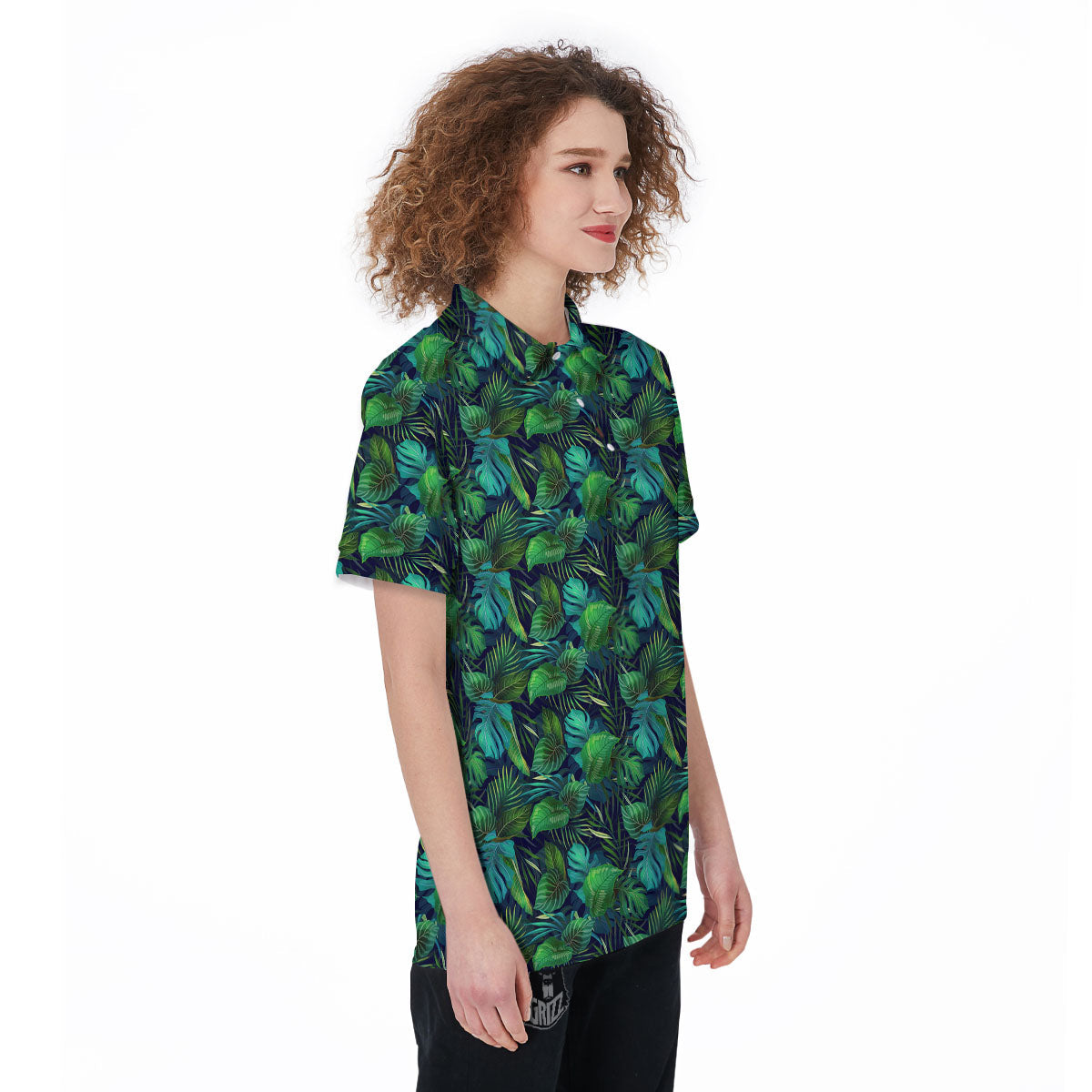 Exotic Leaf Tropical Print Pattern Women's Golf Shirts-grizzshop