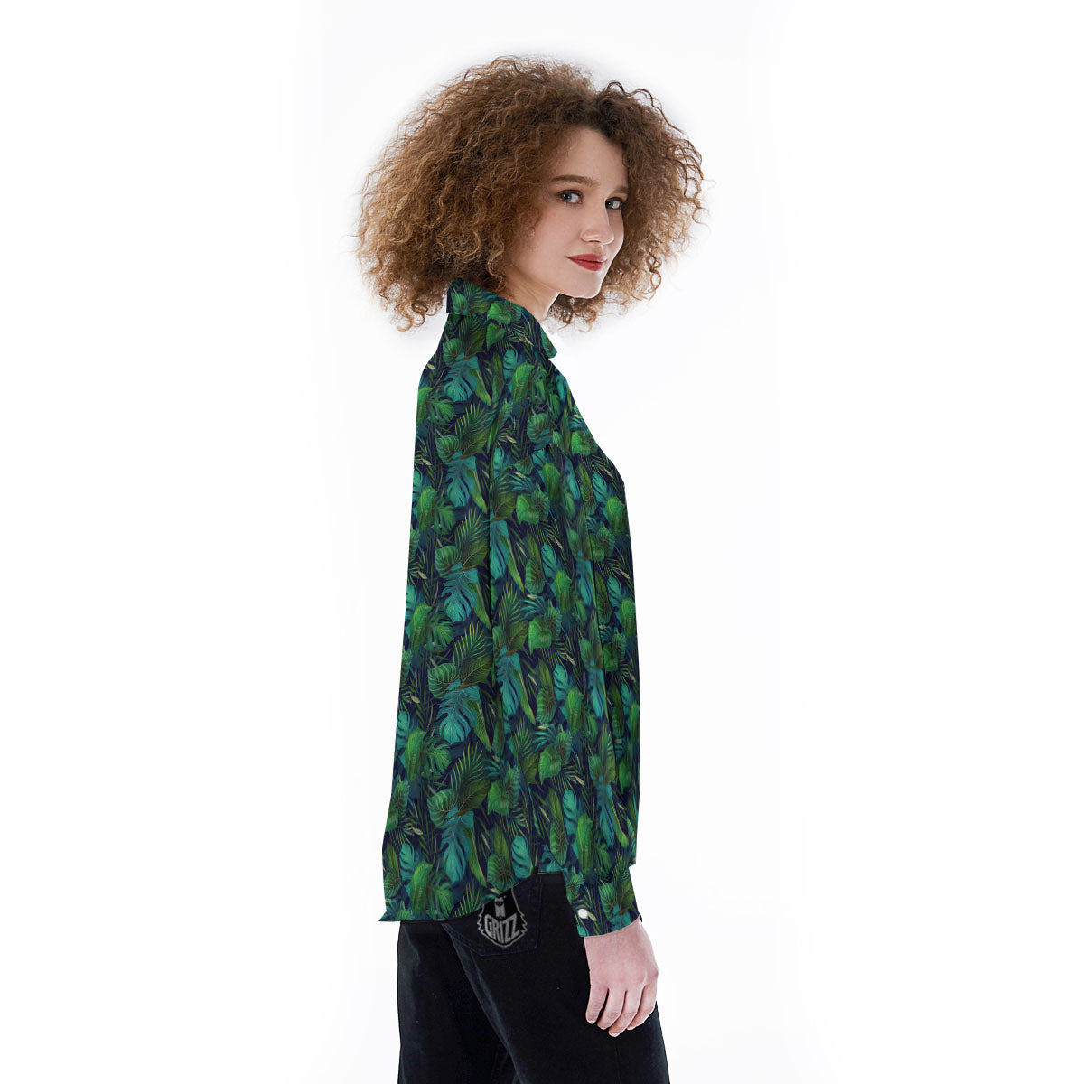 Exotic Leaf Tropical Print Pattern Women's Long Sleeve Shirts-grizzshop
