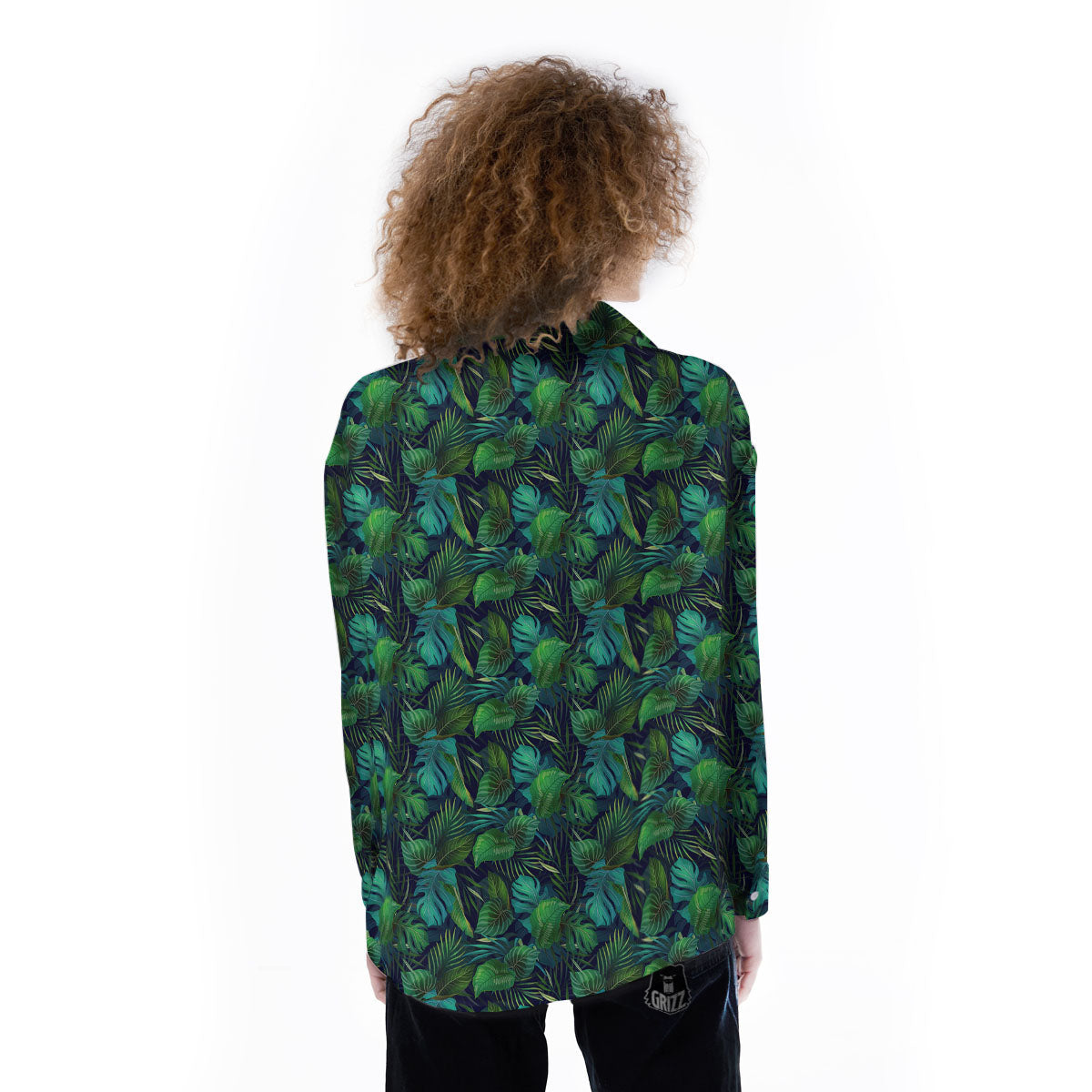 Exotic Leaf Tropical Print Pattern Women's Long Sleeve Shirts-grizzshop