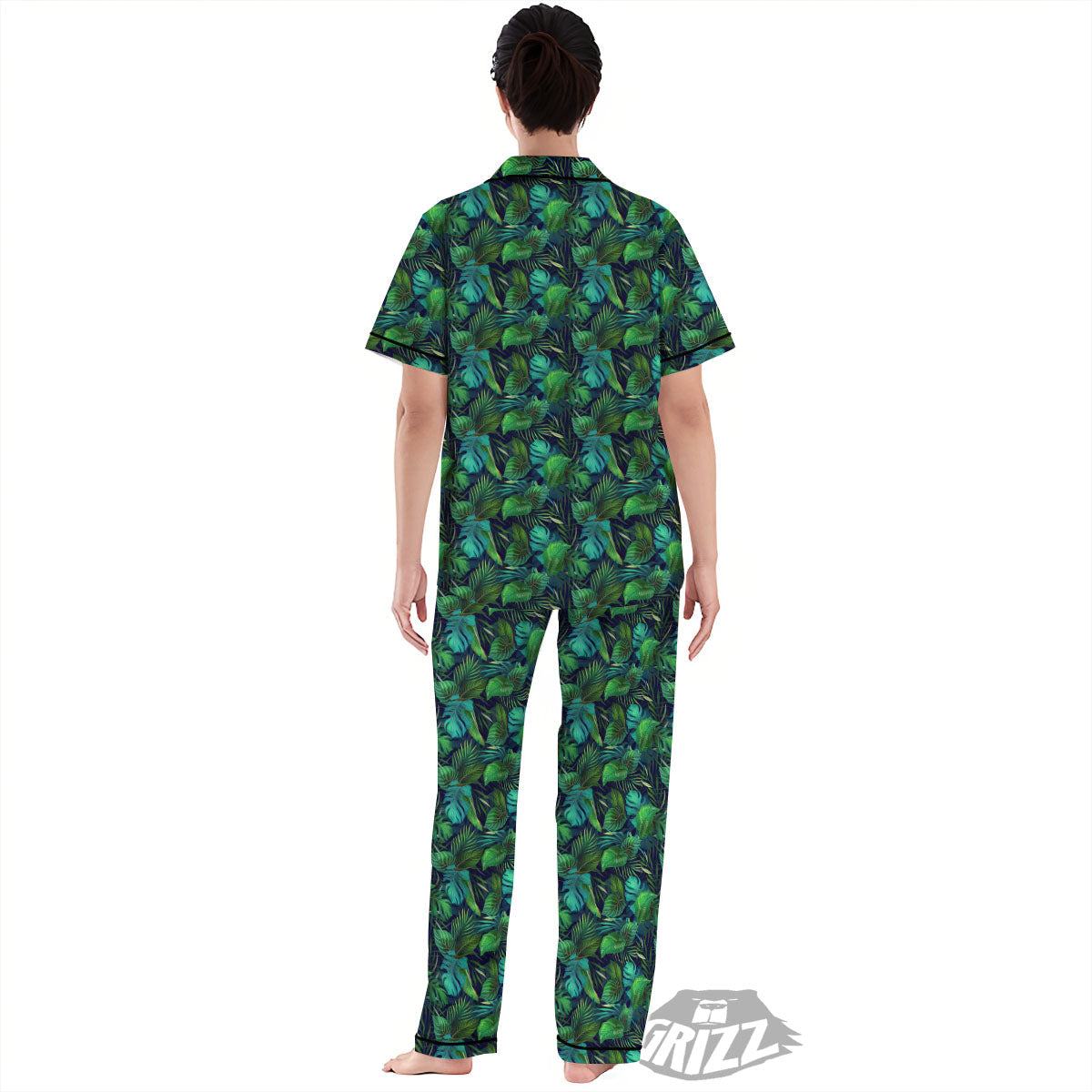 Exotic Leaf Tropical Print Pattern Women's Pajamas Set-grizzshop