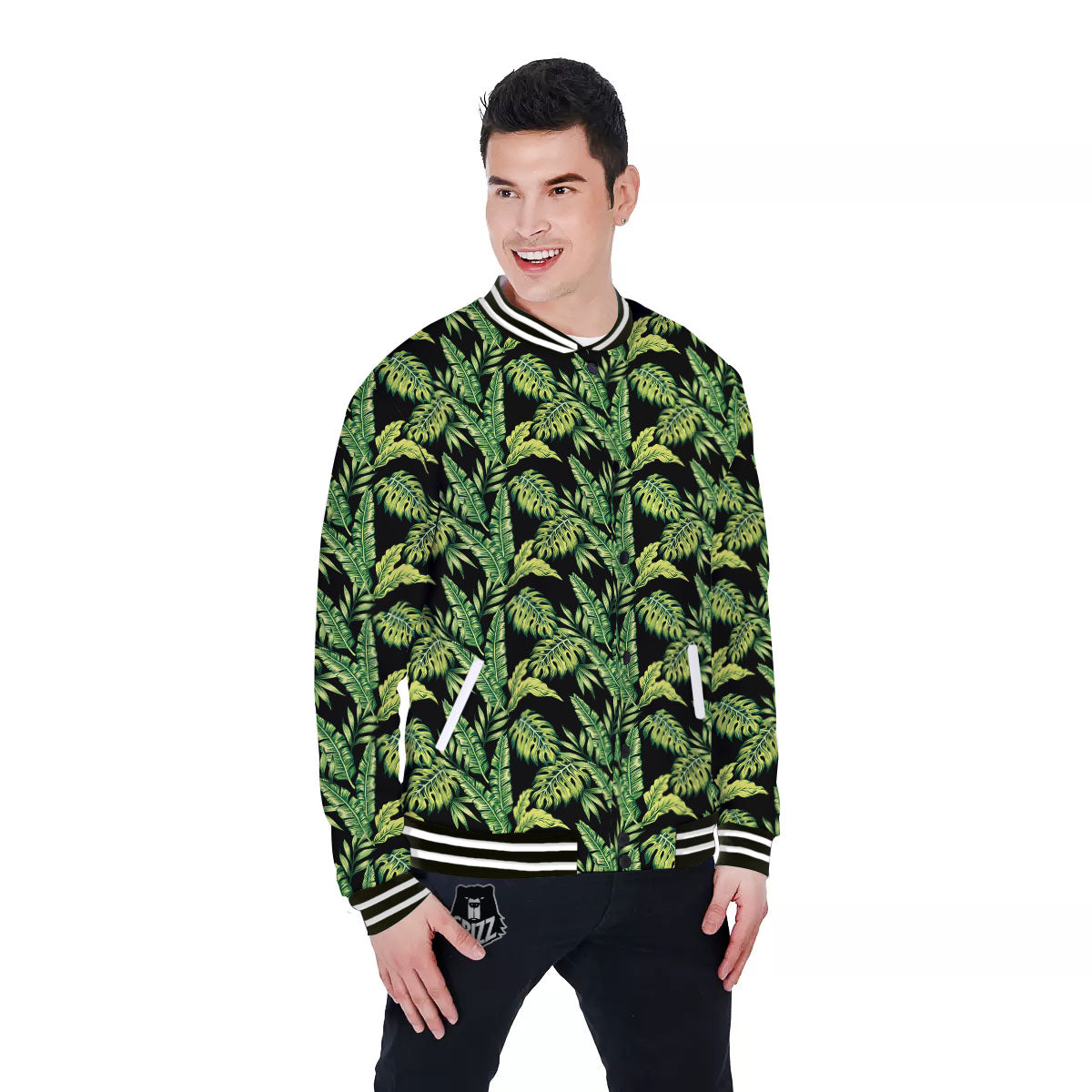 Exotic Leaves Tropical Print Pattern Baseball Jacket-grizzshop