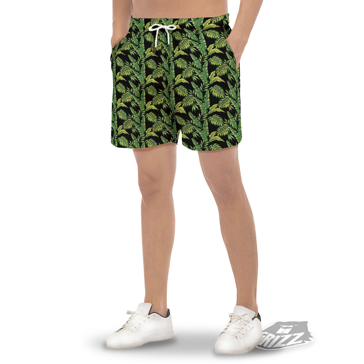 Exotic Leaves Tropical Print Pattern Men's Gym Shorts-grizzshop