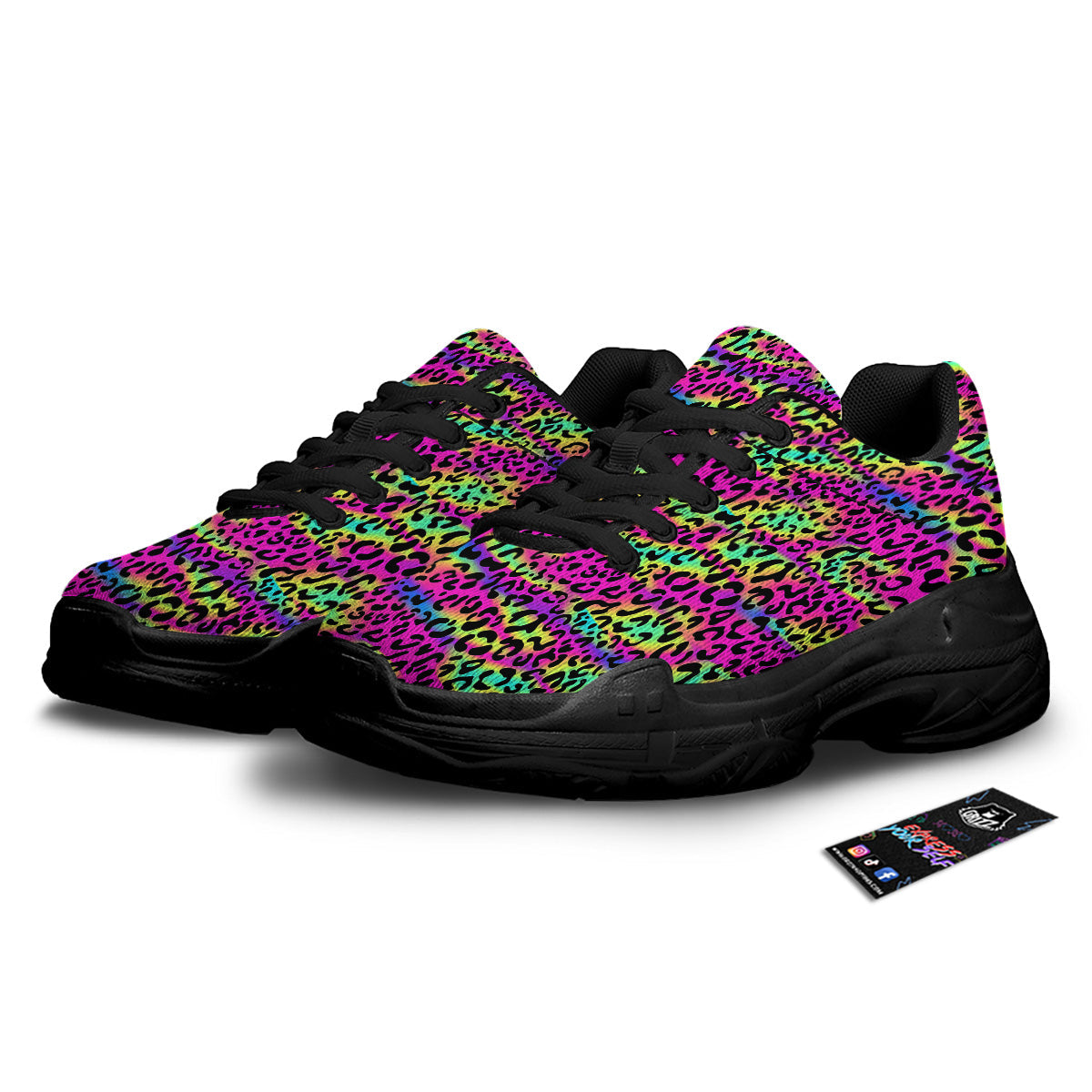 Exotic Neon Leopard Print Pattern Black Chunky Shoes-grizzshop