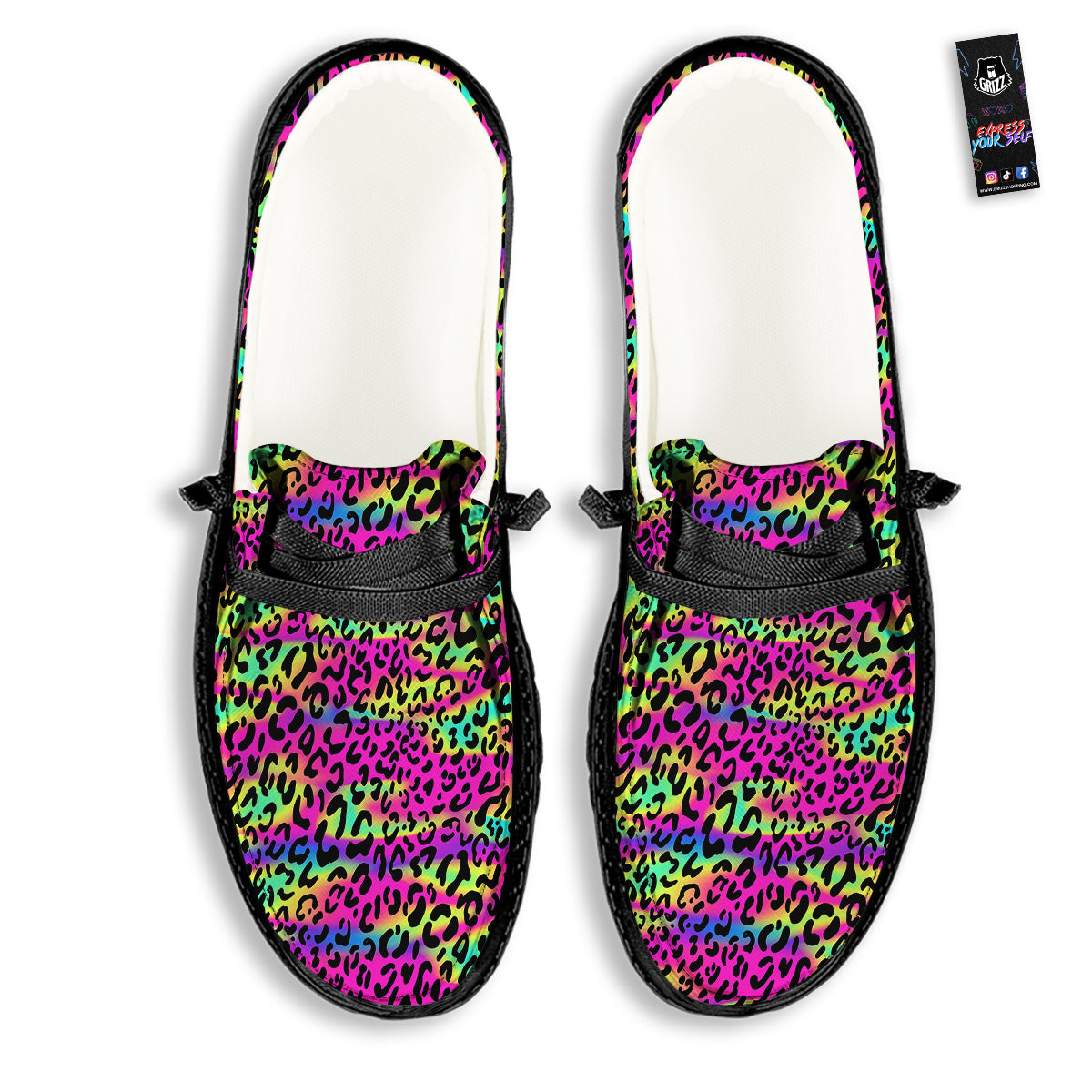 Exotic Neon Leopard Print Pattern Black Loafers-grizzshop