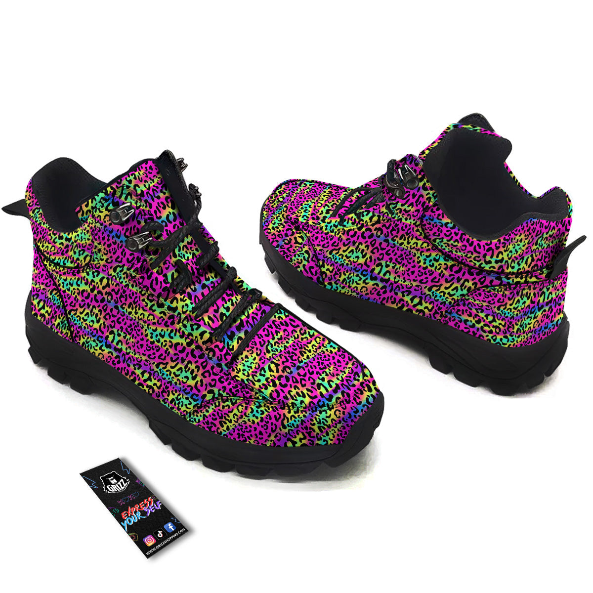 Exotic Neon Leopard Print Pattern Hiking Shoes-grizzshop