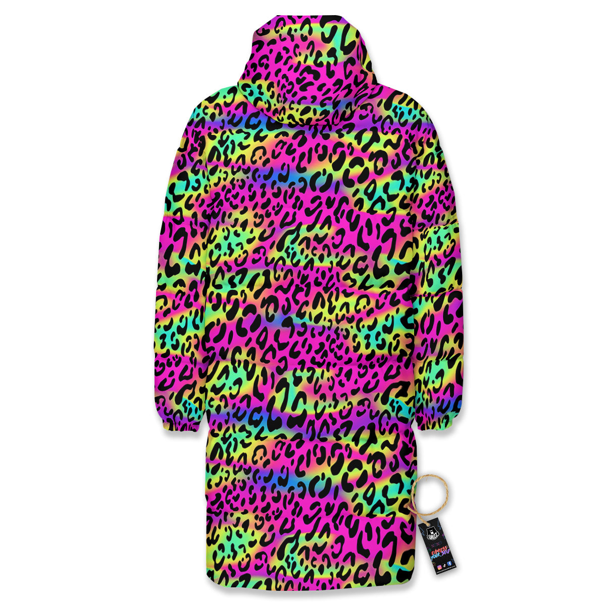 Exotic Neon Leopard Print Pattern Long Down Jacket-grizzshop