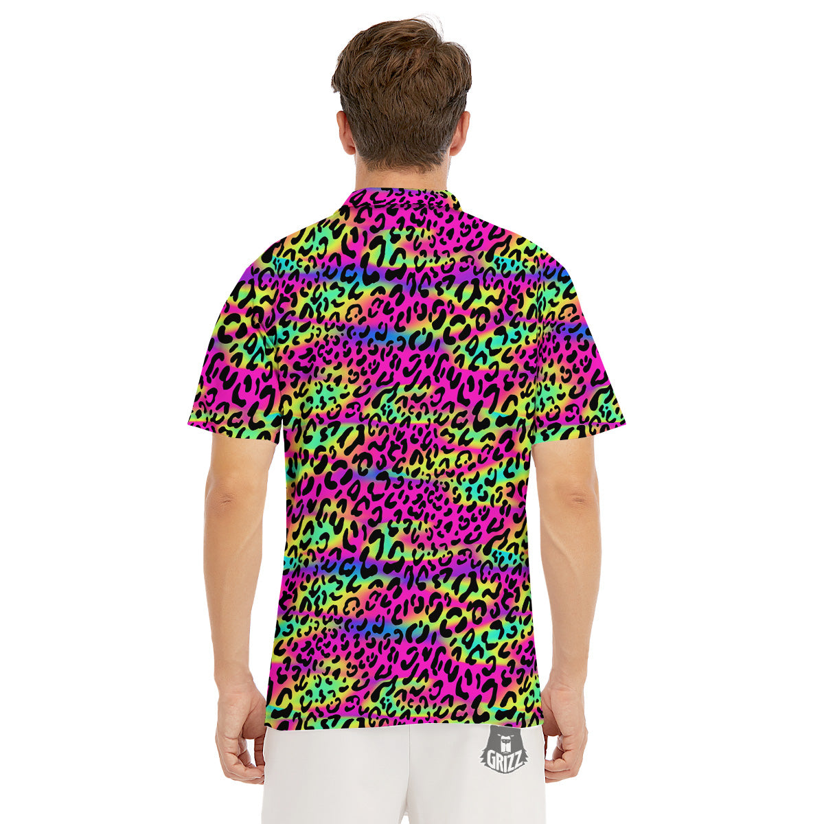 Exotic Neon Leopard Print Pattern Men's Golf Shirts-grizzshop