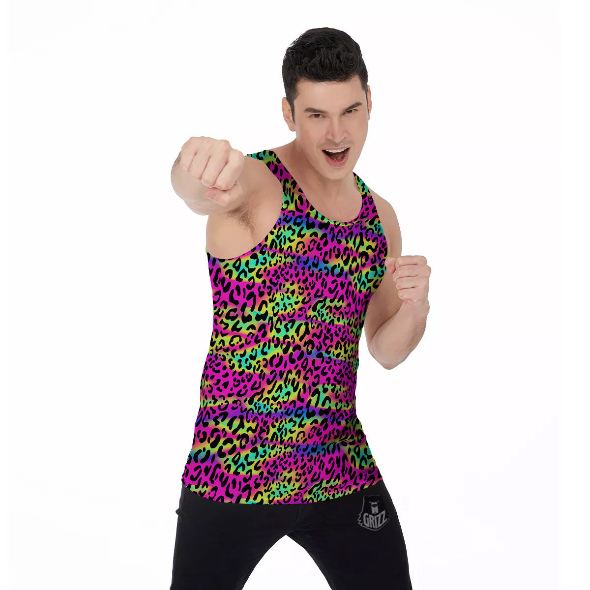 Exotic Neon Leopard Print Pattern Men's Tank Top-grizzshop