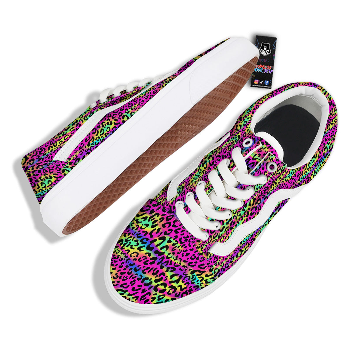 Exotic Neon Leopard Print Pattern Skate Shoes-grizzshop