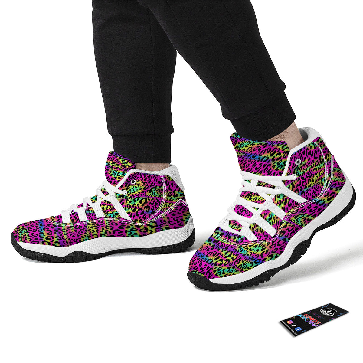Exotic Neon Leopard Print Pattern White Bball Shoes-grizzshop