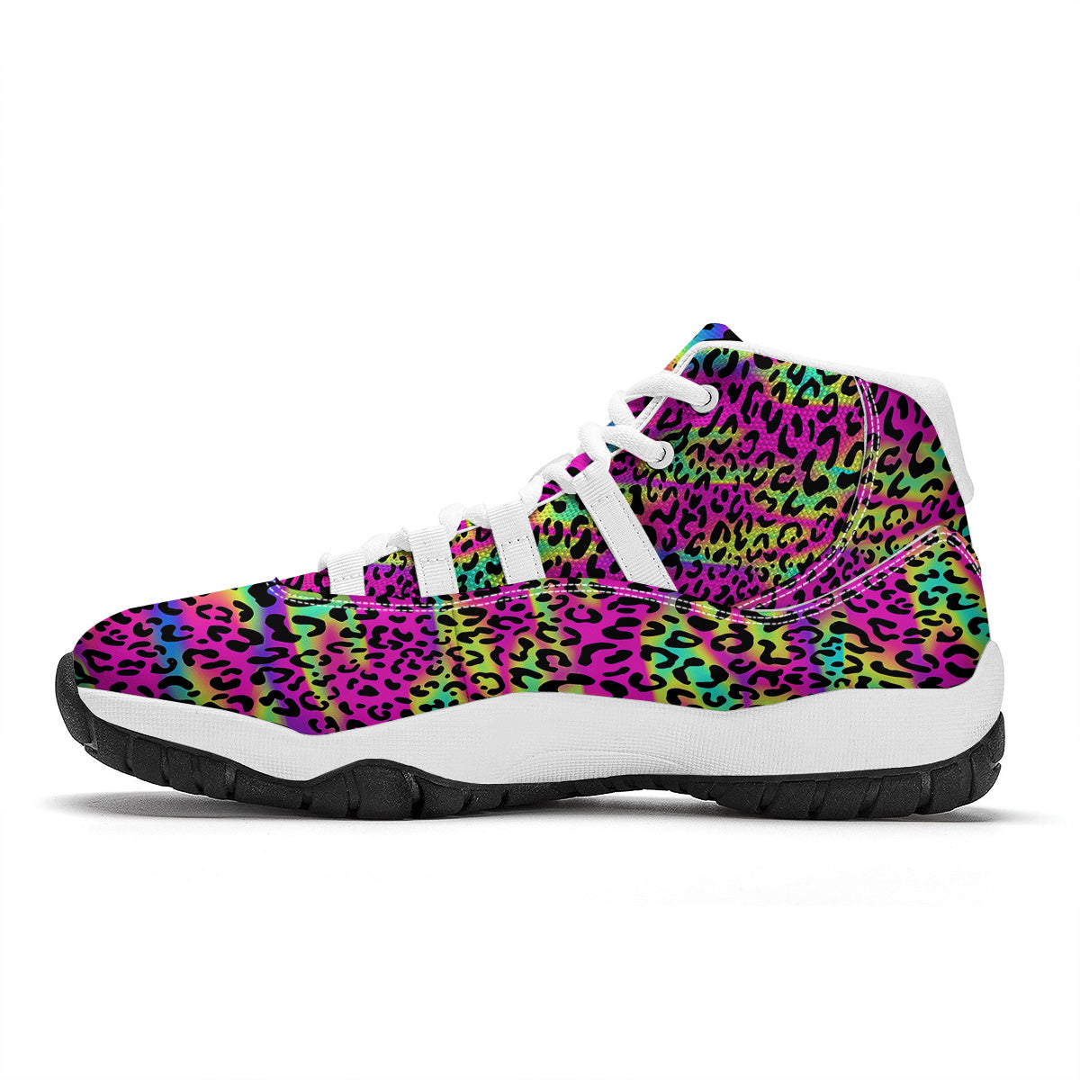 Exotic Neon Leopard Print Pattern White Bball Shoes-grizzshop