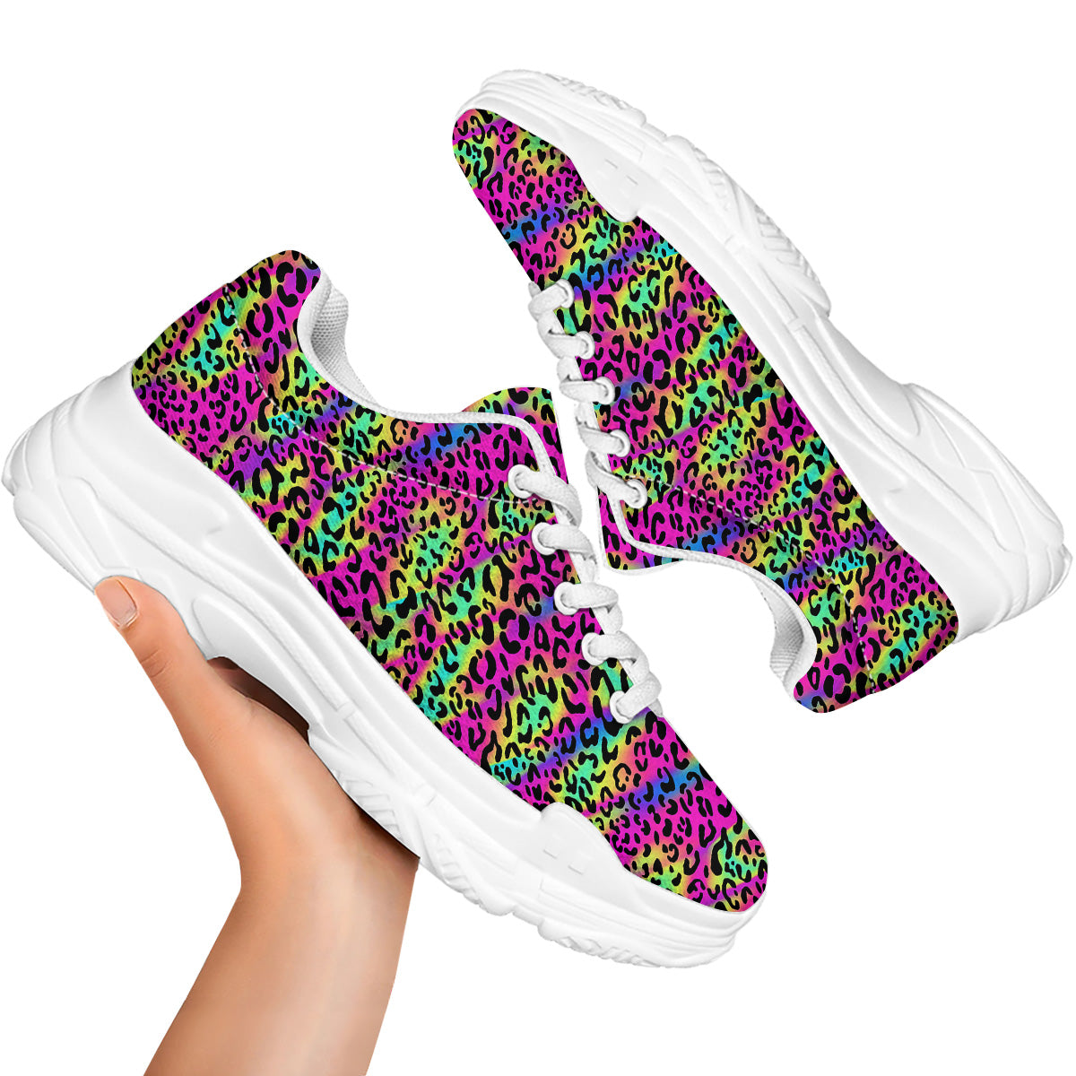 Exotic Neon Leopard Print Pattern White Chunky Shoes-grizzshop