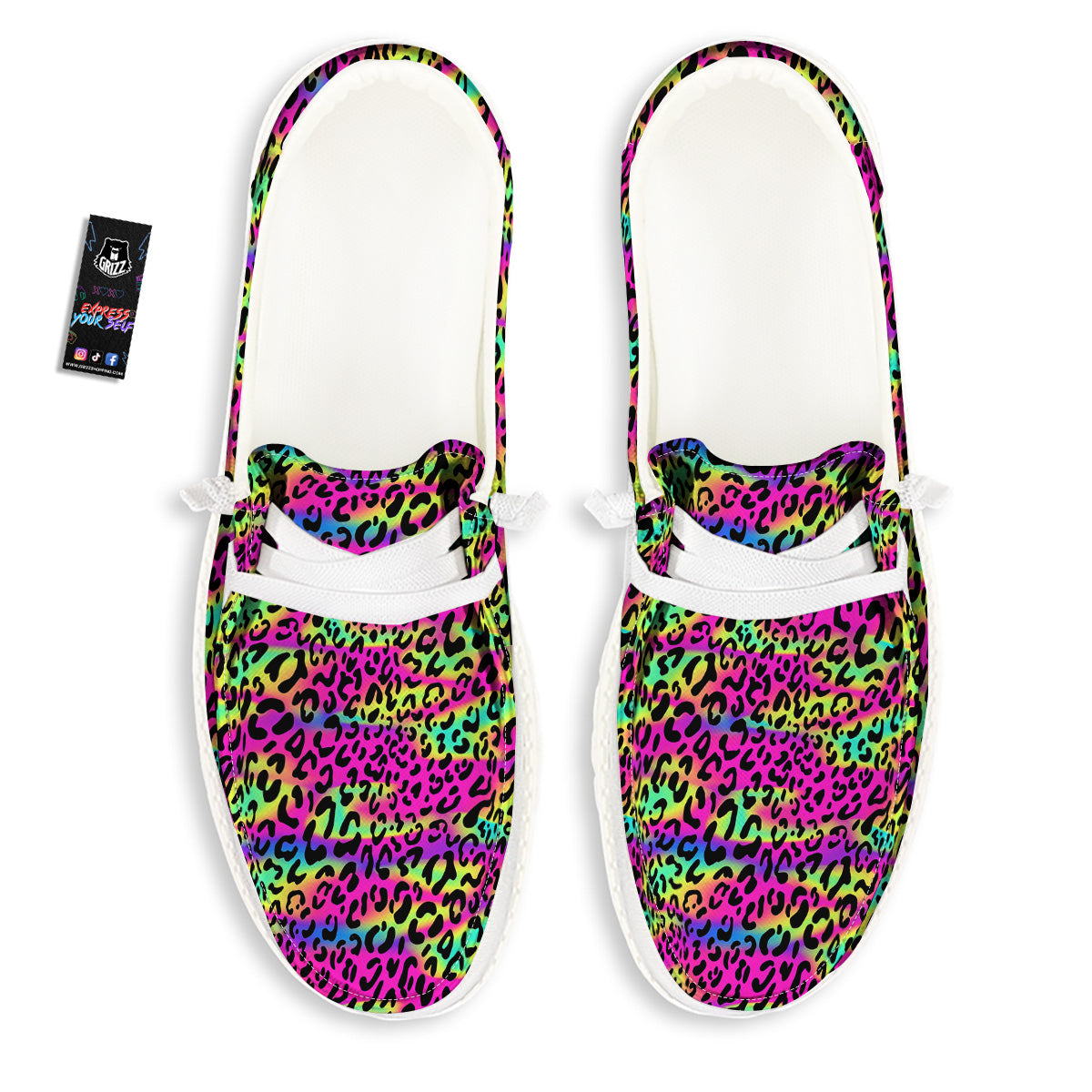 Exotic Neon Leopard Print Pattern White Loafers-grizzshop