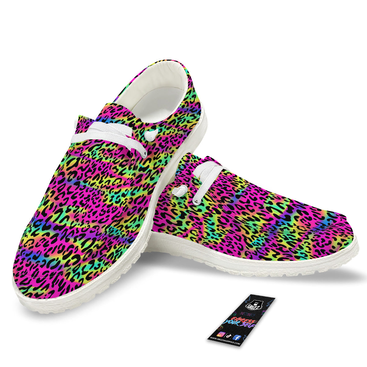 Exotic Neon Leopard Print Pattern White Loafers-grizzshop