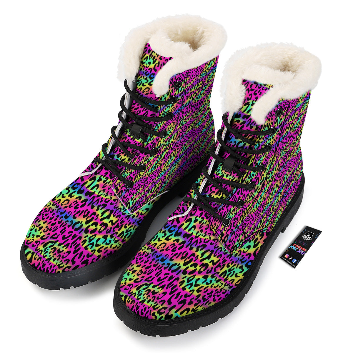 Exotic Neon Leopard Print Pattern Winter Boots-grizzshop
