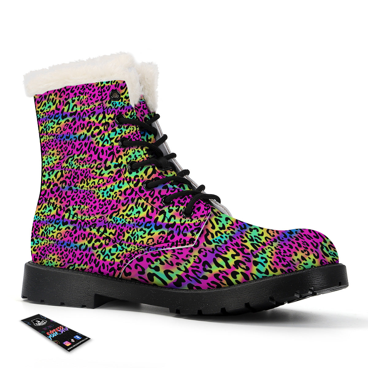 Exotic Neon Leopard Print Pattern Winter Boots-grizzshop