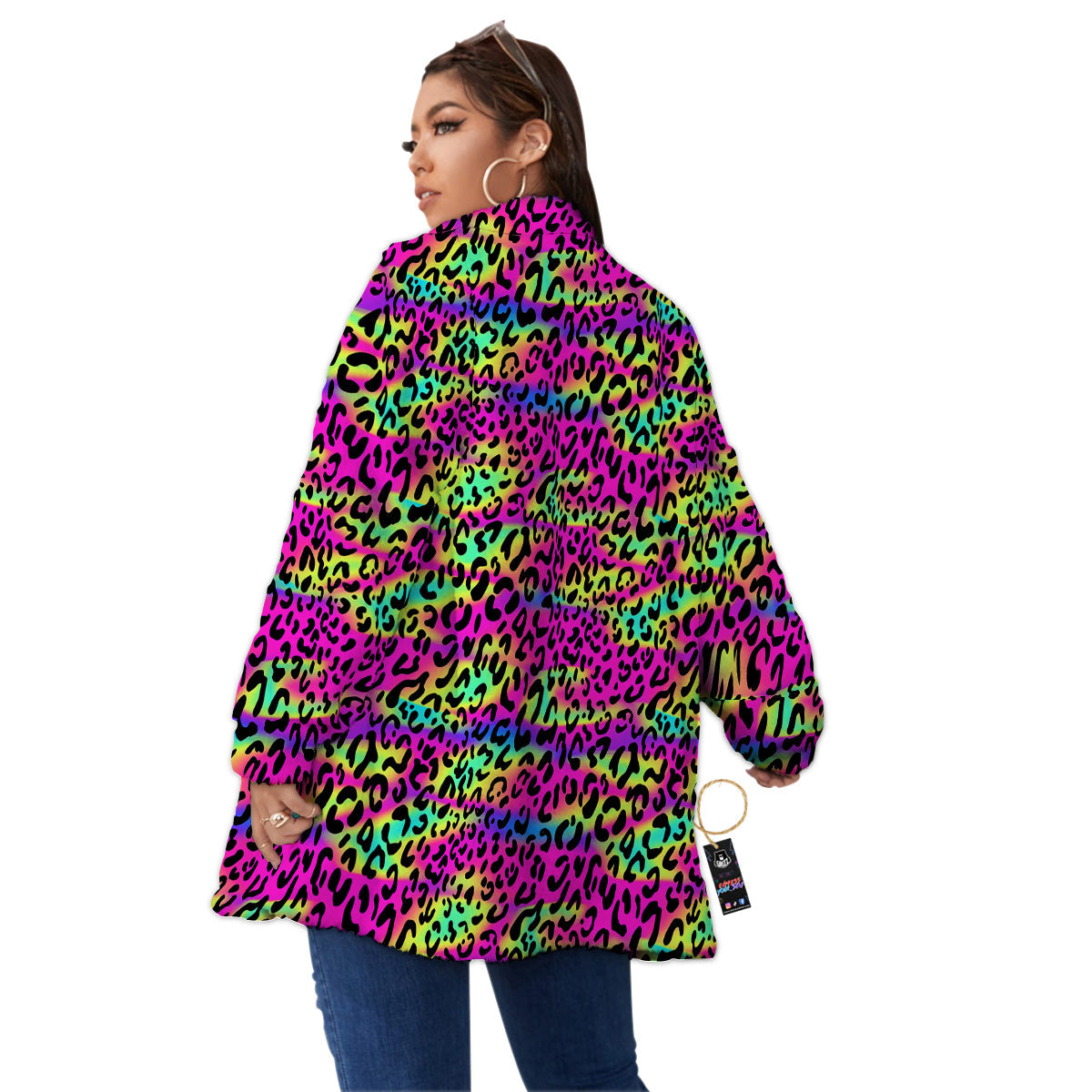 Exotic Neon Leopard Print Pattern Women's Sherpa Jacket-grizzshop