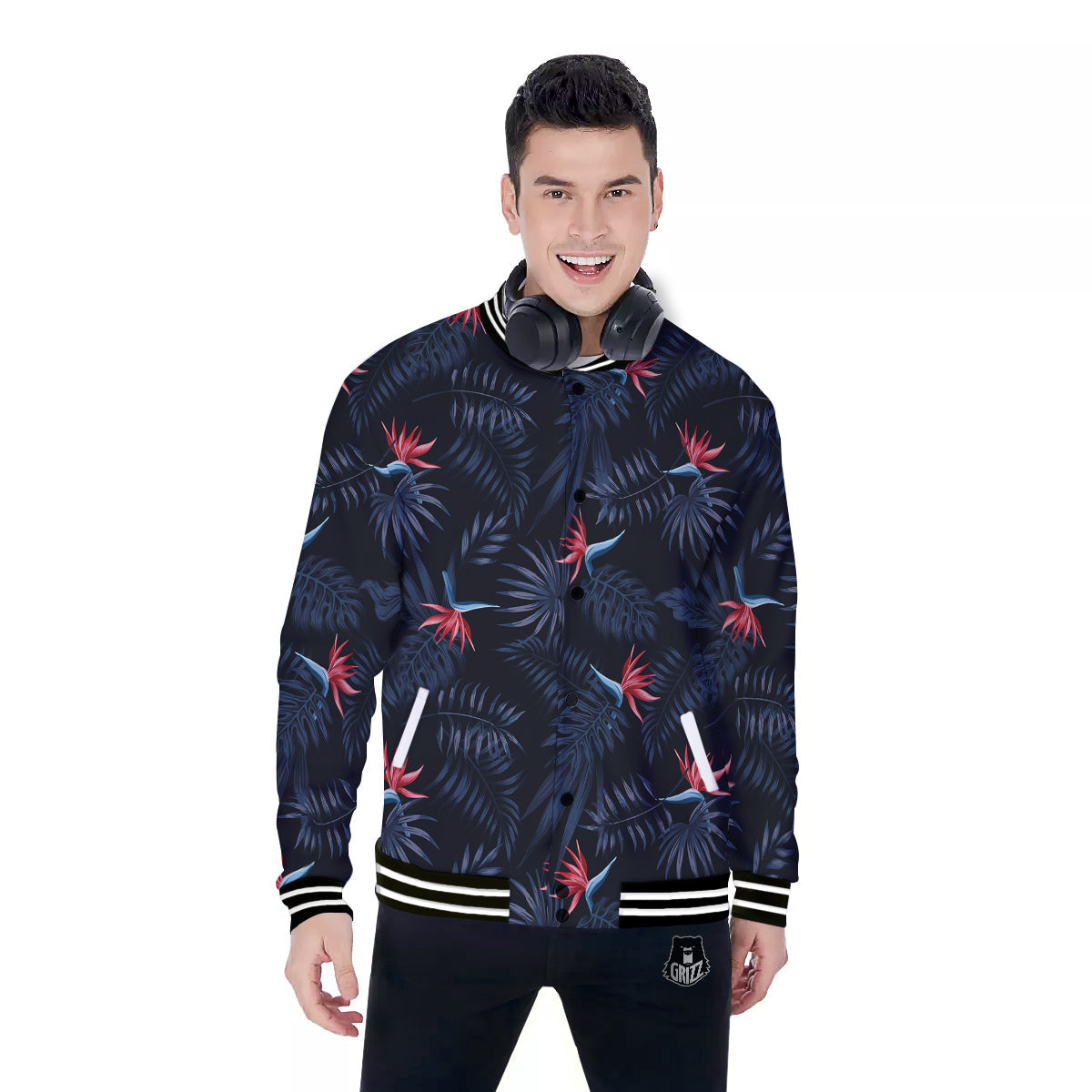 Exotic Tropical Hawaiian Vintage Print Pattern Baseball Jacket-grizzshop