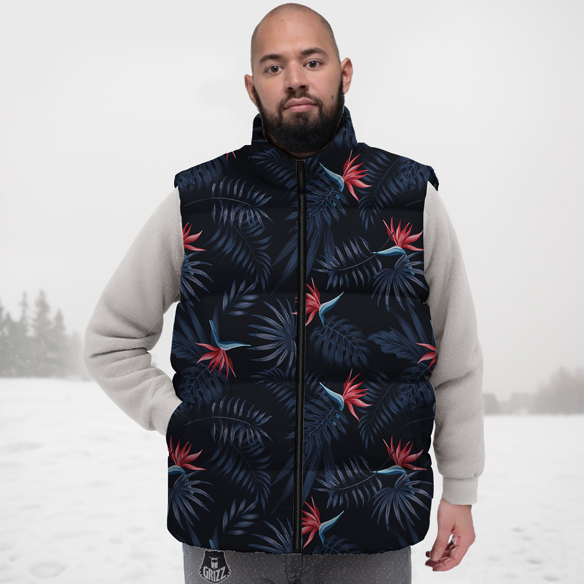 Exotic Tropical Hawaiian Vintage Print Pattern Down Vest-grizzshop