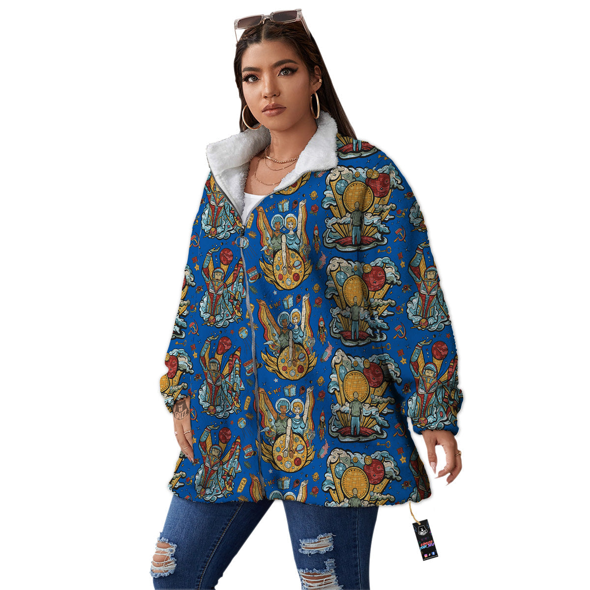 Exploration Of Mars Planet Print Pattern Women's Sherpa Jacket-grizzshop