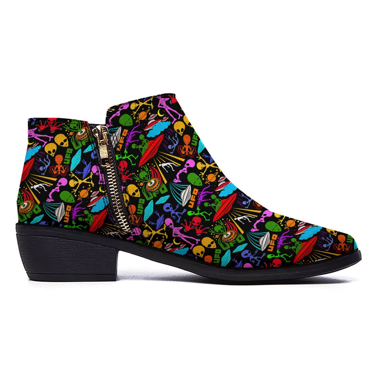 Extraterrestrial Aliens Colorful Print Pattern Ankle Boots-grizzshop