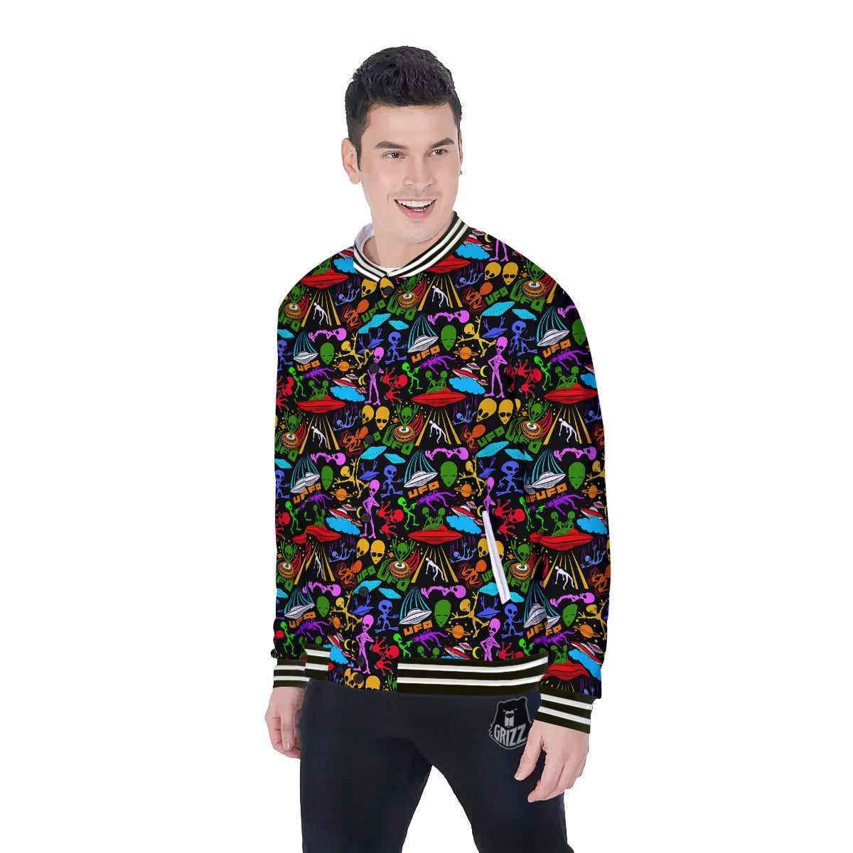 Extraterrestrial Aliens Colorful Print Pattern Baseball Jacket-grizzshop