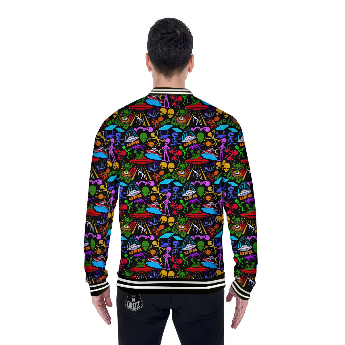 Extraterrestrial Aliens Colorful Print Pattern Baseball Jacket-grizzshop