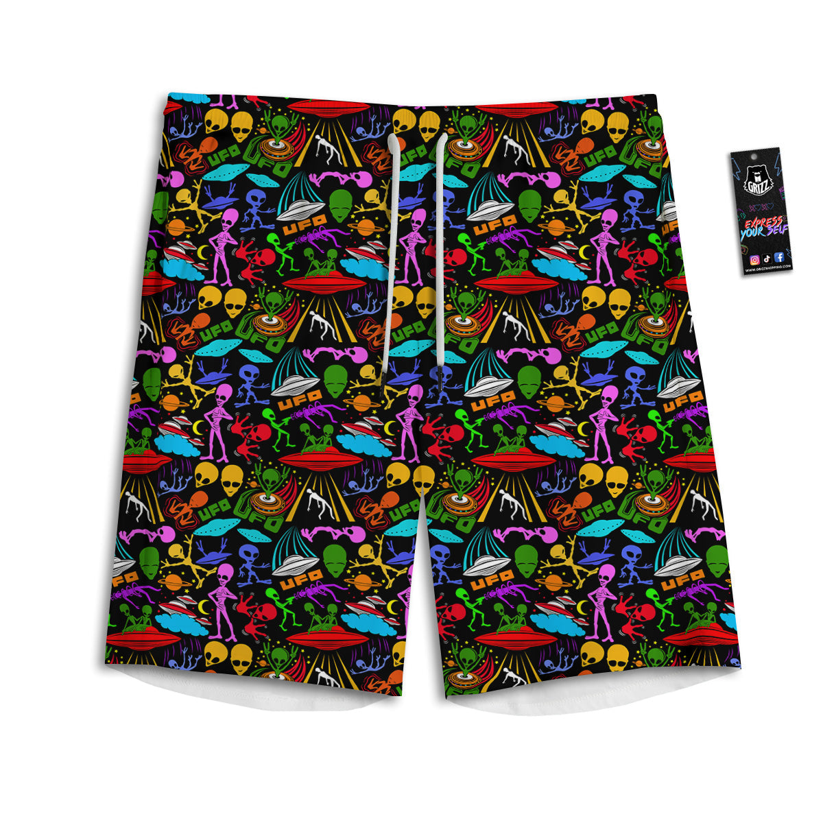Extraterrestrial Aliens Colorful Print Pattern Men's Athletic Shorts