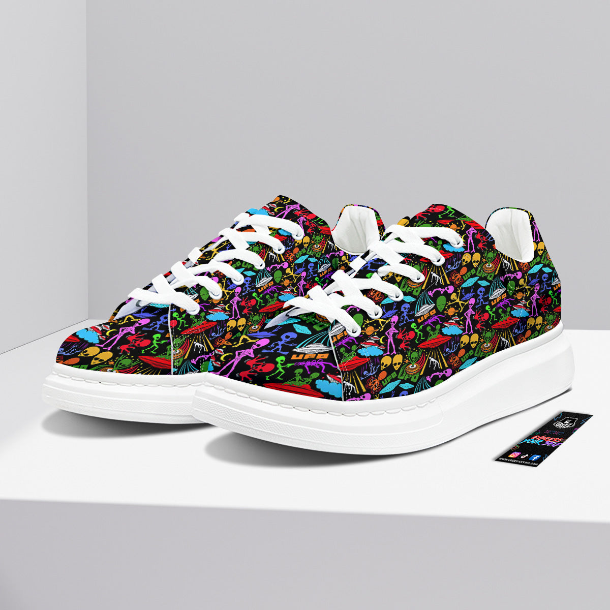 Extraterrestrial Aliens Colorful Print Pattern Platform Shoes-grizzshop