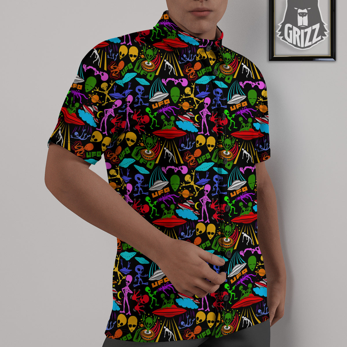 Extraterrestrial Aliens Colorful Print Pattern Untucked Shirts-grizzshop