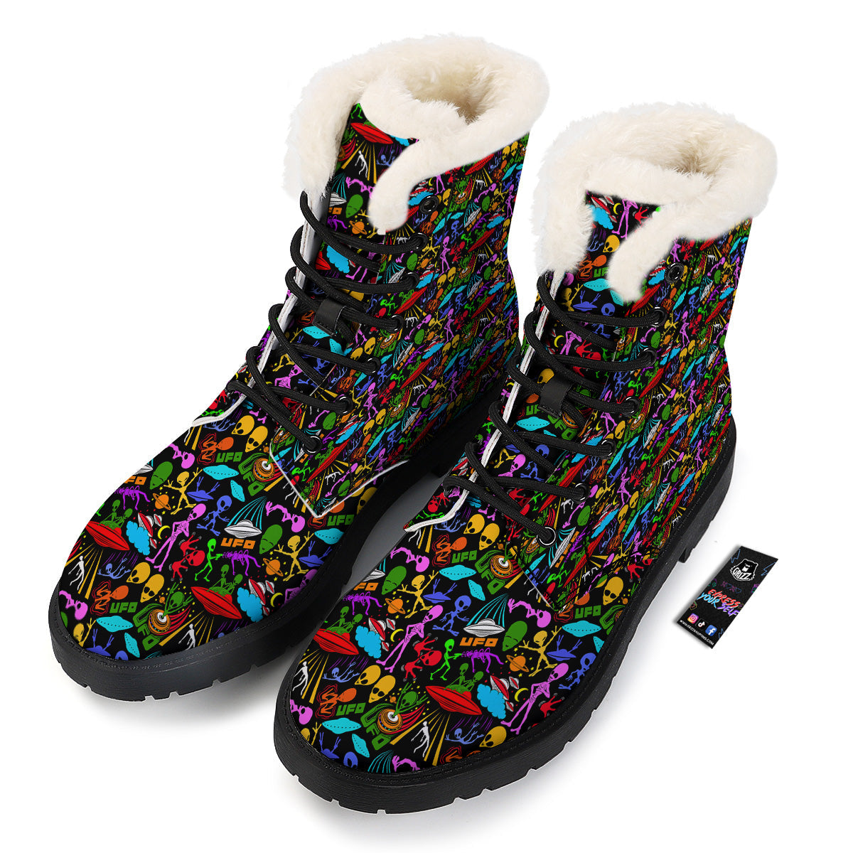Extraterrestrial Aliens Colorful Print Pattern Winter Boots-grizzshop