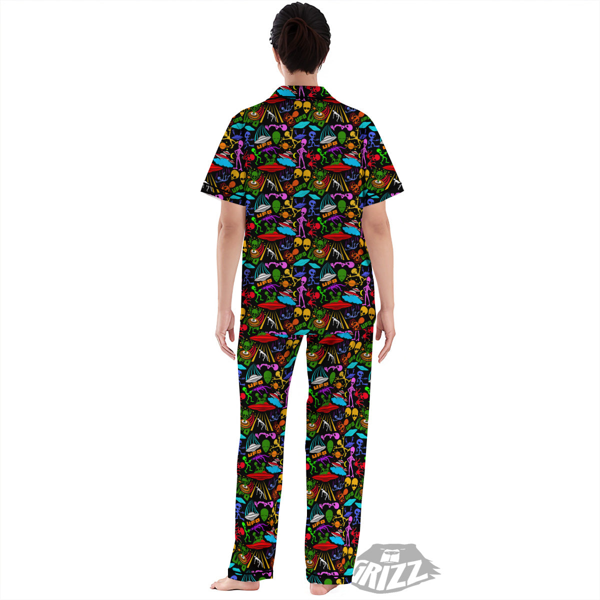 Extraterrestrial Aliens Colorful Print Pattern Women's Pajamas Set-grizzshop