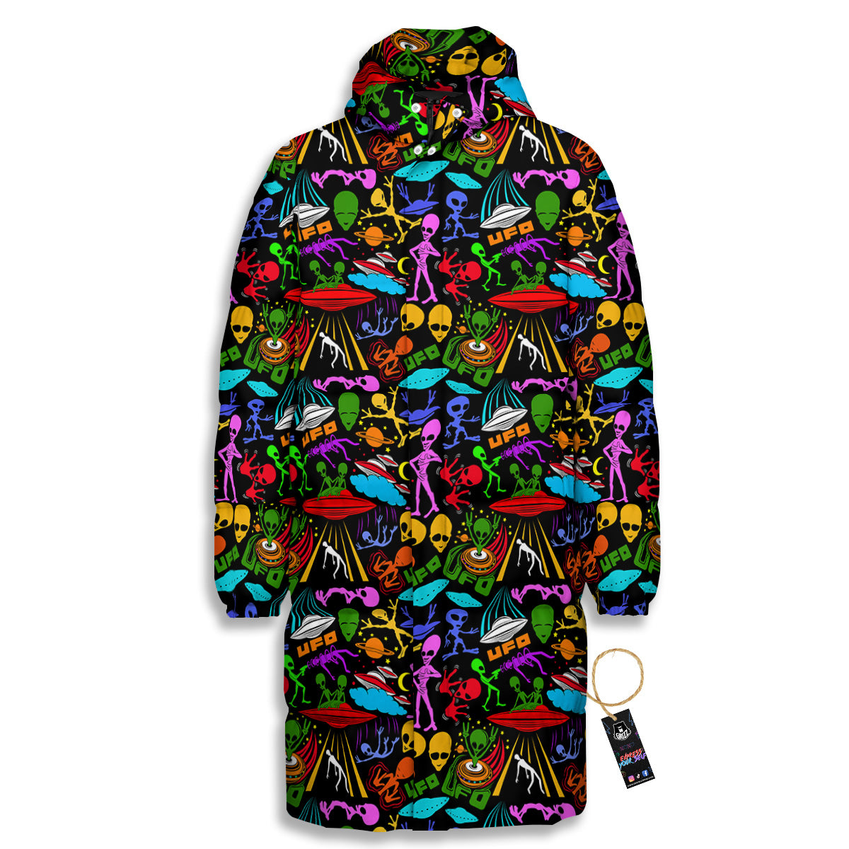 Extraterrestrial Aliens Colorful Print Pattern Long Down Jacket