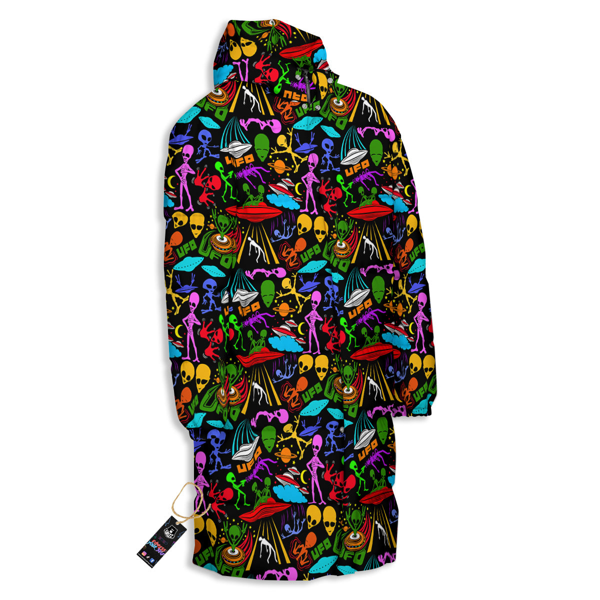 Extraterrestrial Aliens Colorful Print Pattern Long Down Jacket