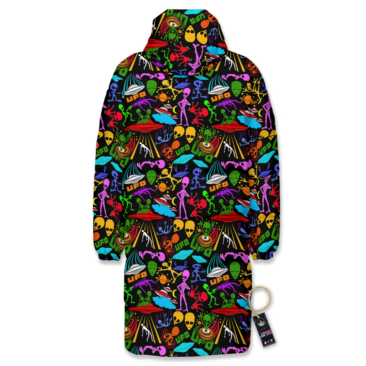 Extraterrestrial Aliens Colorful Print Pattern Long Down Jacket
