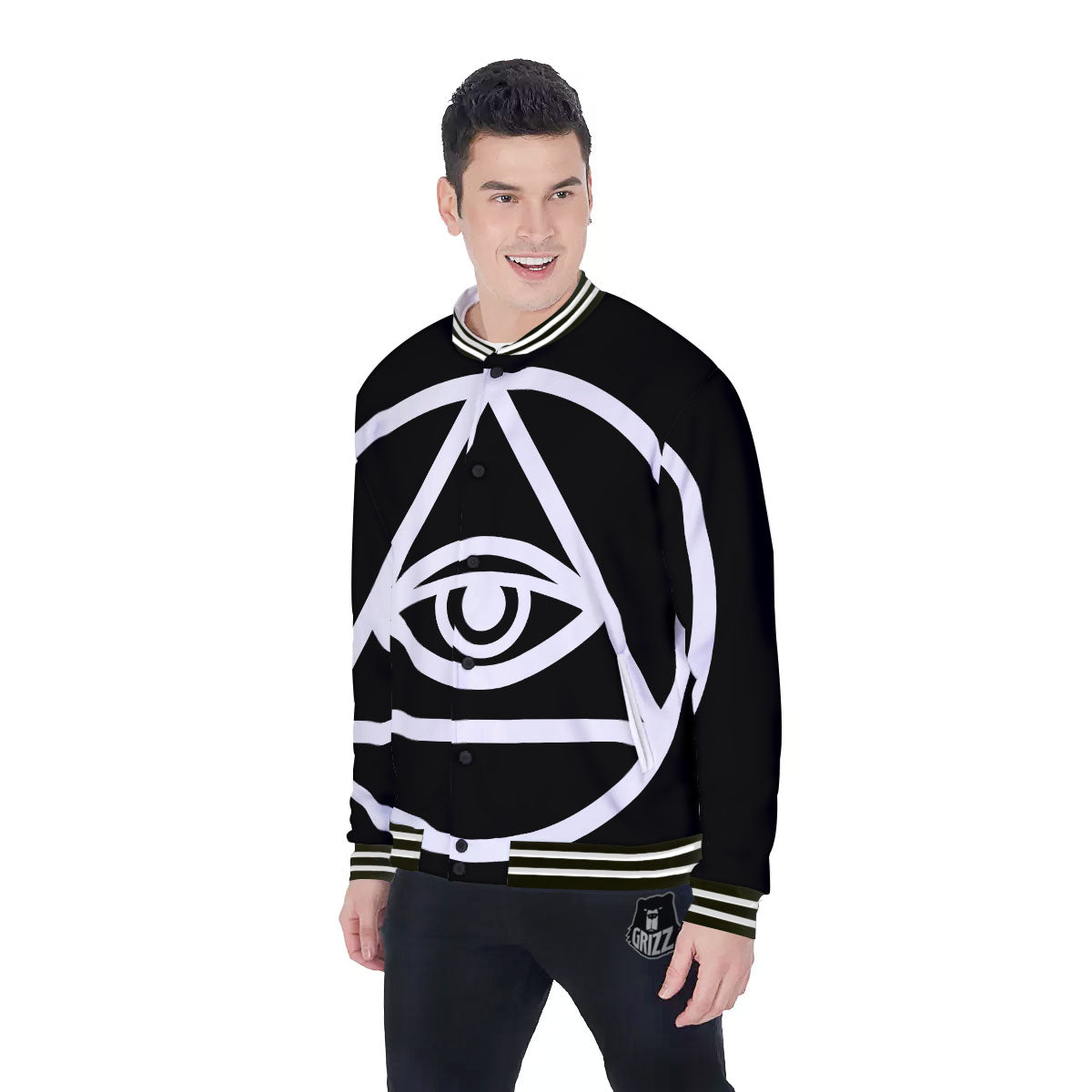 Eye Illuminati Print Baseball Jacket-grizzshop
