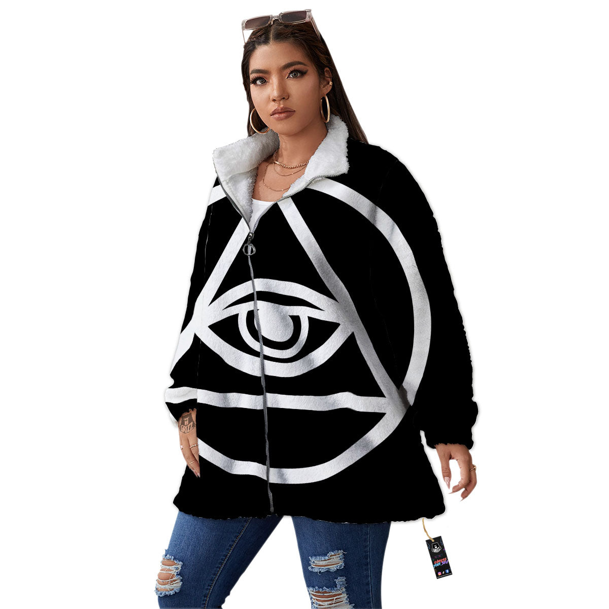 Eye Illuminati Print Women's Sherpa Jacket-grizzshop