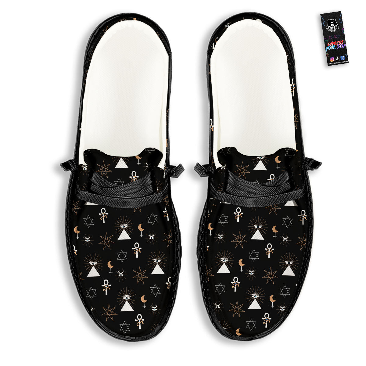 Eye Of Horus Egypt Print Pattern Black Loafers-grizzshop
