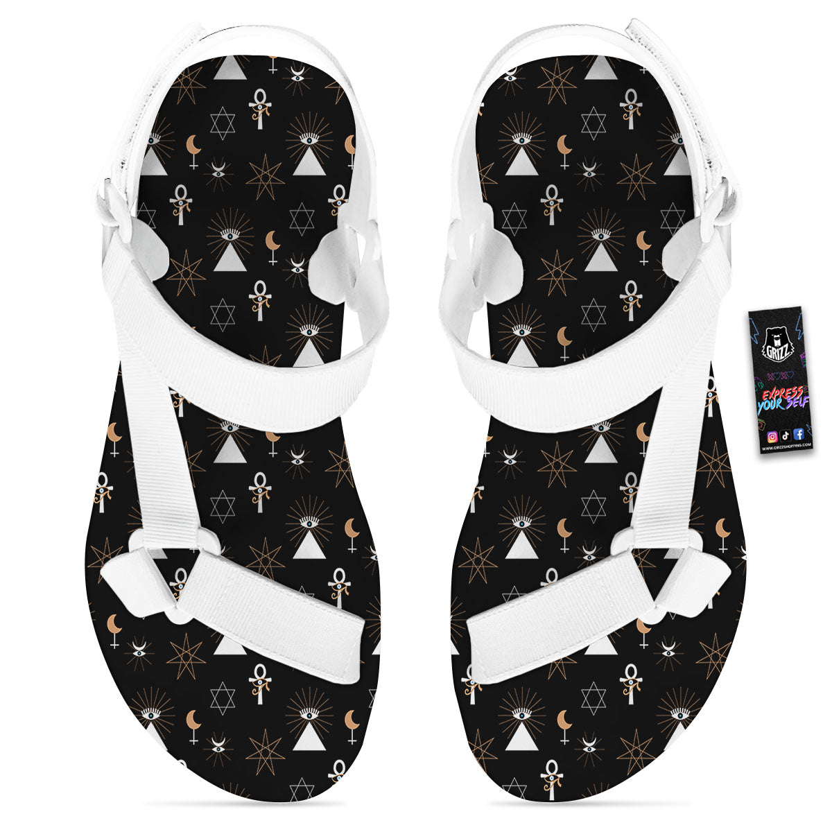 Eye Of Horus Egypt Print Pattern White Open Toe Sandals-grizzshop