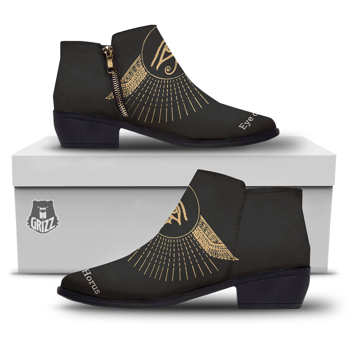 Eye Of Horus Egyptian Print Ankle Boots-grizzshop