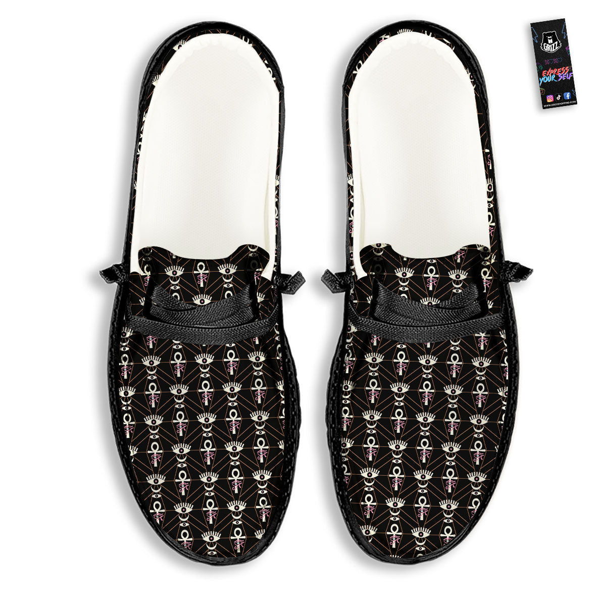 Eye Of Horus Egyptian Print Pattern Black Loafers-grizzshop