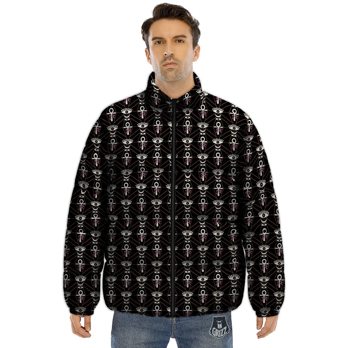 Eye Of Horus Egyptian Print Pattern Puffer Jacket-grizzshop