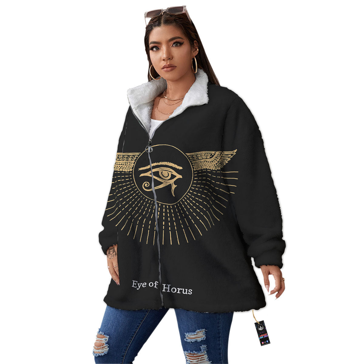 Eye Of Horus Egyptian Print Women's Sherpa Jacket-grizzshop