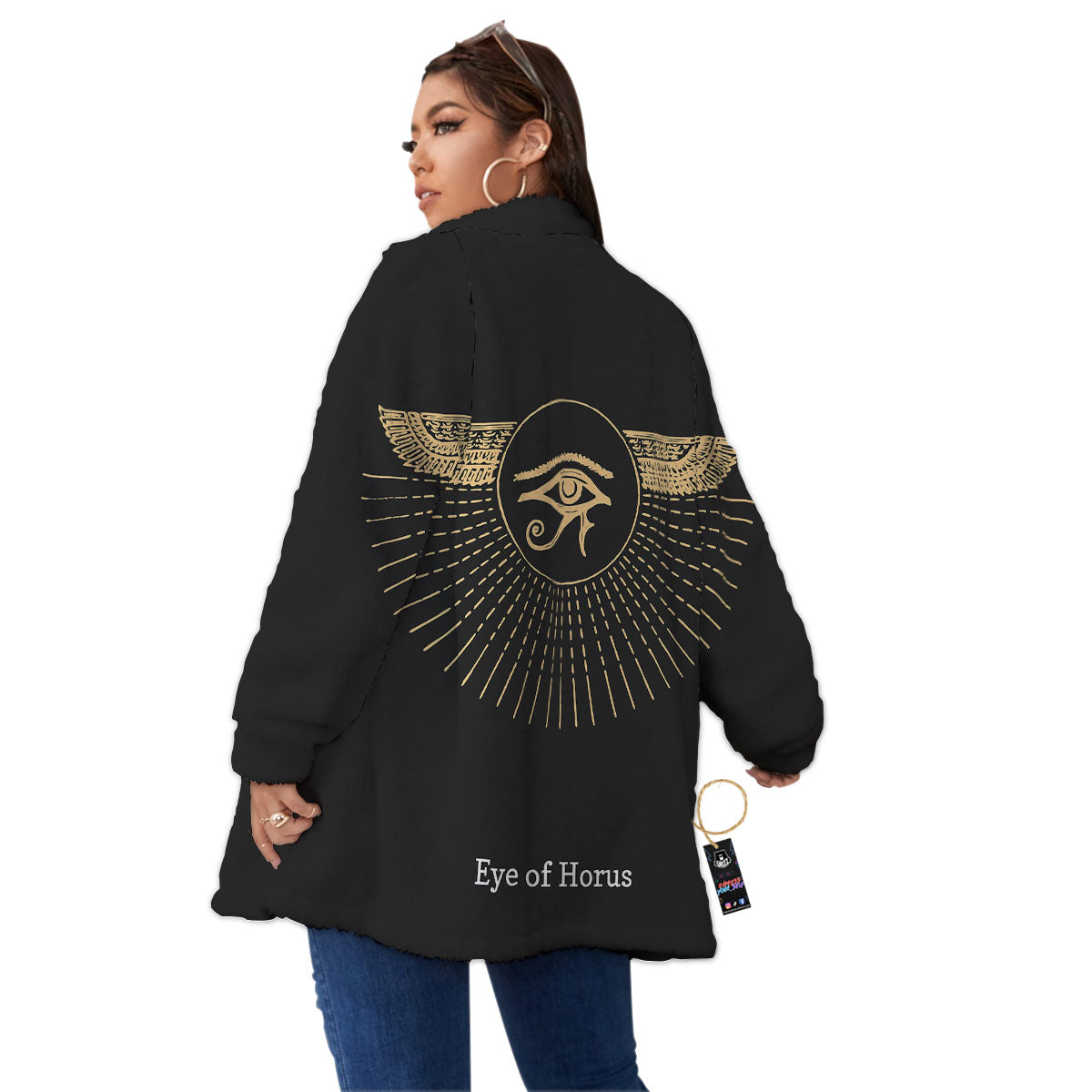 Eye Of Horus Egyptian Print Women's Sherpa Jacket-grizzshop