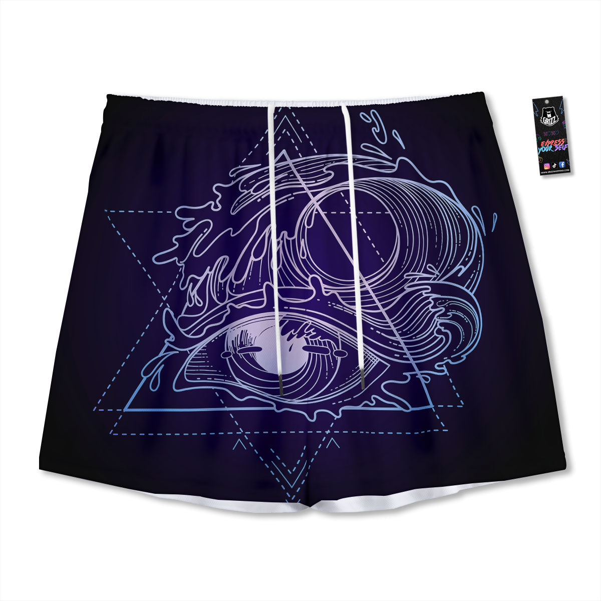 Eye Of Providence Black Purple Print Mesh Shorts