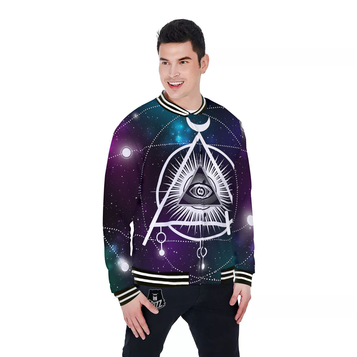Eye Of Providence Galaxy Print Baseball Jacket-grizzshop
